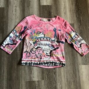 Bit & Bridle Pink Artistic Texas Graphic Rodeo beaded Blouse
